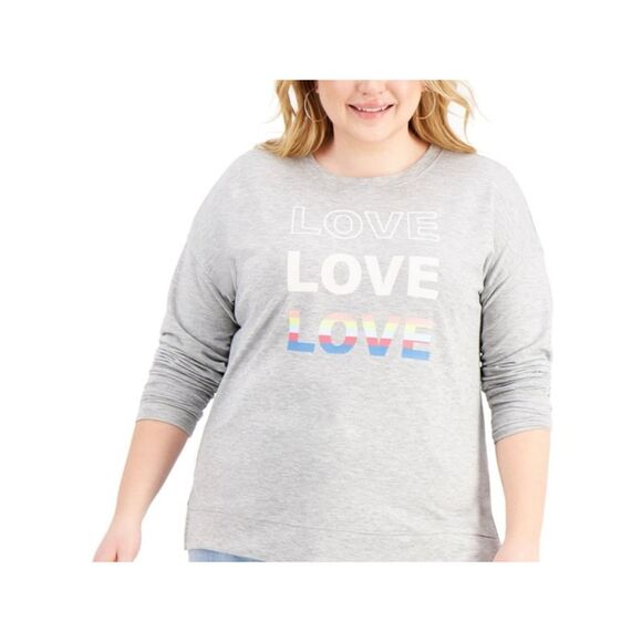 STYLE & COMPANY Tops - STYLE & COMPANY Womens Gray Graphic Long Sleeve Crew Neck T-Shirt Plus 2X